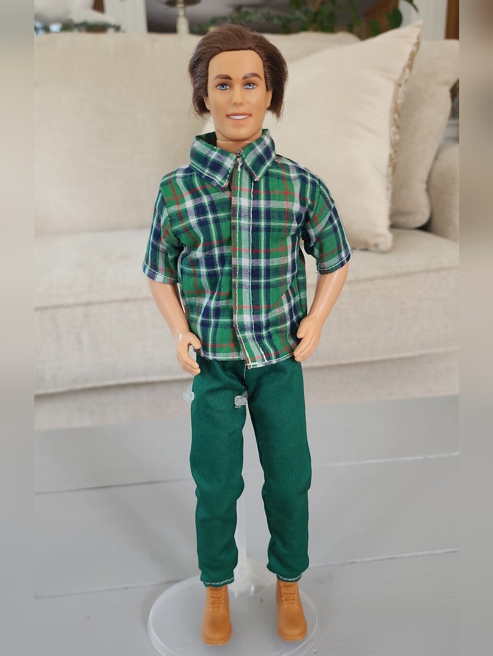 Mattel Barbie Vintage Ken Doll 90s Real Hair Dad In Green Outfit Cute